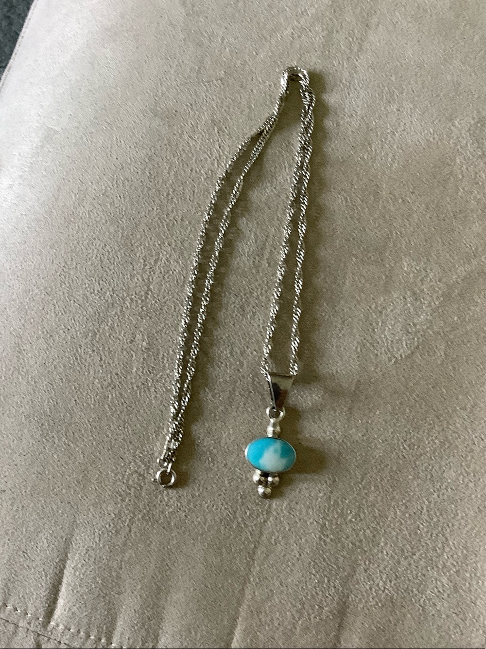 Silver Necklace with Turquoise Blue Pendant - Womens Jewelry